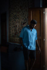 Load image into Gallery viewer, Bright Blue Banded Collar shirt
